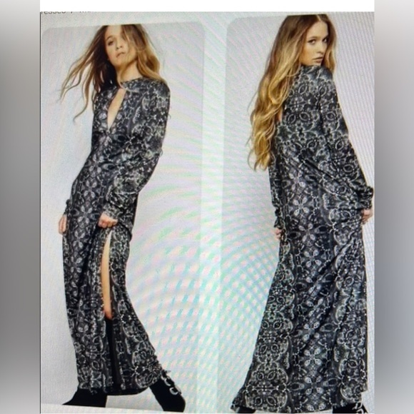 Free People Cabaret Paisley Plunge Maxi Dress Sz S